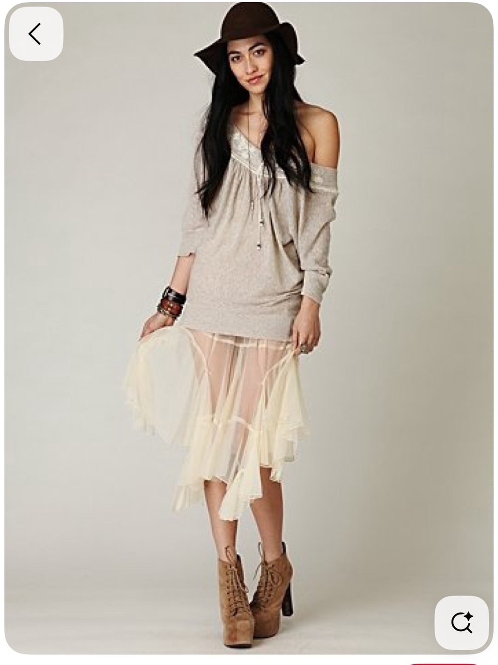 Rare Vintage Free People FP ONE Godet Smocked Sheer Maxi Slip Skirt S